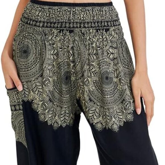 Lightweight Onyx Rayon Harem Pants - Perfect for Yoga and Everyday Wear - Picture 4 of 9